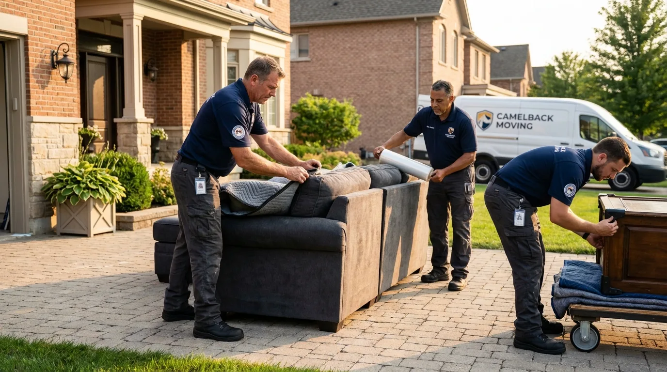 Large estate moving crew wrapping furniture in Lansing, MI